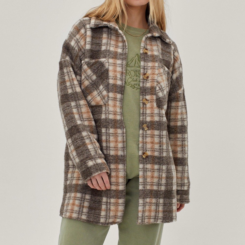 Oversized Neutral Plaid Shacket / Jacket